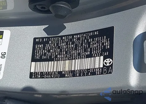 2015 Toyota Corolla Le из США, поврежденный, VIN 5YFBURHE4FP265293